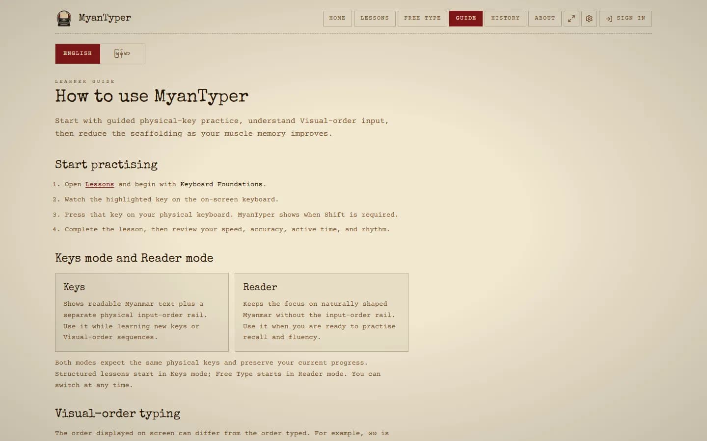 Bilingual learner guide explaining Keys and Reader modes